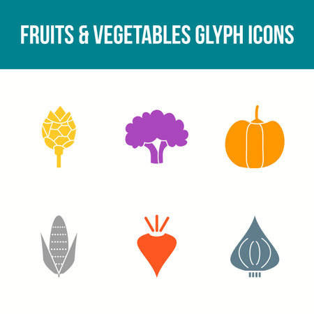 Unique Fruits and Vegetable Vector Icon Setのイラスト素材