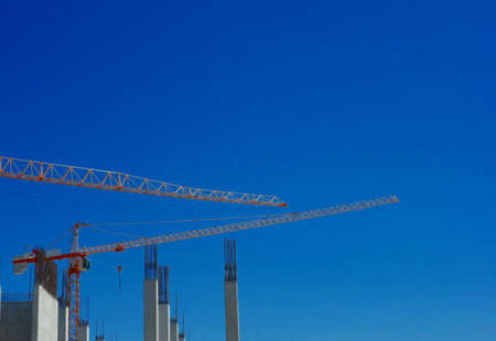 Cranes against the sky.の写真素材
