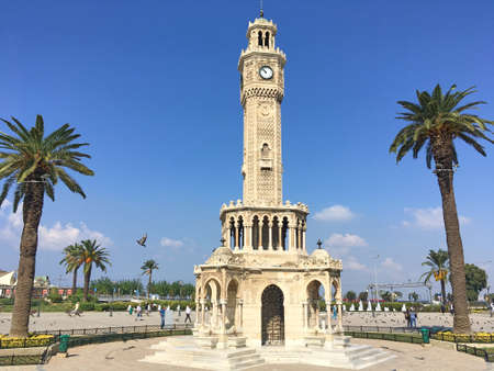 Izmir, Turkey - September 24 2018: Izmir Clock Tower is a historic clock tower located at the Konak Square in Izmir, Turkey. Konak square is an attraction point for local and international tourist.のeditorial素材