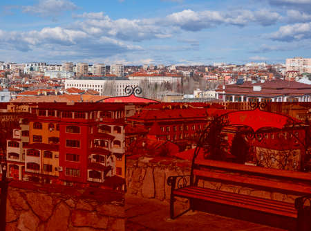 Haskovo, Bulgaria - January 30, 2020: Amazing view of city Haskovo, Bulgaria.The photo was taken on a sunny winter day with beautiful clouds in the skyのeditorial素材