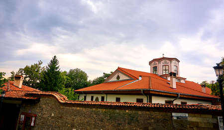 Plovdiv, Bulgaria - July 17, 2018: Beautiful view of houses and streets from the period of Bulgarian revival in the old town; city Plovdiv, Bulgaria. Plovdiv also is the  European capital of culture for year 2019 and very famous touristic place.のeditorial素材