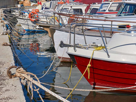 Colorful boats in the portの写真素材