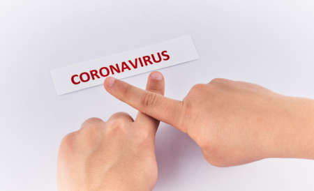 Hands of a child saying NO to coronavirusの写真素材