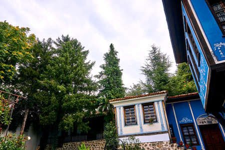 Plovdiv, Bulgaria - July 17, 2018: Beautiful view of houses and streets from the period of Bulgarian revival in the old town; city Plovdiv, Bulgaria. Plovdiv also is the  European capital of culture for year 2019 and very famous touristic place.のeditorial素材