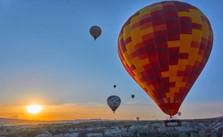 Hot air balloons at sunrise in Cappadocia, Turkeyのeditorial素材