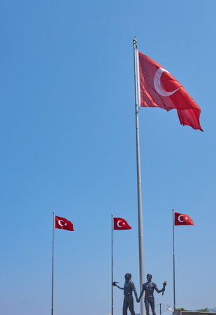 AydÄ±n, Turkey - July 07, 2020: Mustafa Kemal Ataturk Monument on the center of the resort town of...