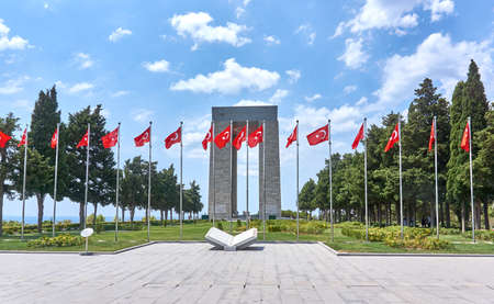 Canakkale,Turkey - August 8, 2020 : The Canakkale Martyrs Memorial is a war memorial made for Turkish soldiers who participated at the Battle of Gallipoli in 1915.のeditorial素材