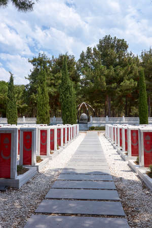 Canakkale, Turkey - August 8, 2020: Turkish cemetery of the  soldiers who died in the First World War at the battle of Gallipoli in Canakkale, Turkey.のeditorial素材