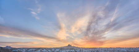 Goreme, Cappadocia / Turkey - October 24, 2020: Panoramic cityscape photo of Goreme Town in Nevsehir, Turkey.のeditorial素材