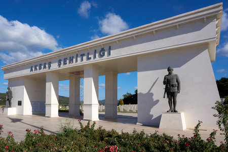 CANAKKALE, TURKEY, AUGUST 4, 2020: Monument of Turkish Soldiers  at Akbas Martyrs Cemetery  in Canakkale , Turkeyのeditorial素材