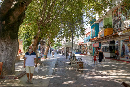 Kusadasi, Turkey - July 20, 2020: A view from famous Kusadasi town on Turkey's Aegean coast. Kusadasi is also closed to Ephesus ruins and Mary Home in Selcuk, Turkey.のeditorial素材