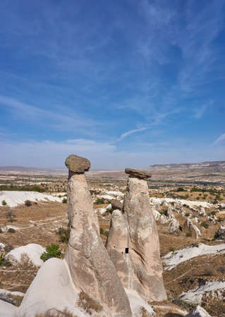 The famous fairy chimneys of Cappadociaの写真素材