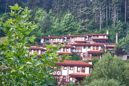 Devin, Bulgaria - July 22, 2017: Ismena SPA Hotel, a hotel in town of Devin. Devin, the pearl of Rhodope mountains is placed in Smolyan Region, Bulgariaのeditorial素材