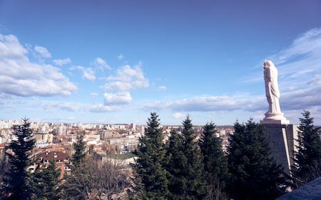 Haskovo, Bulgaria - January 30, 2020: The biggest Monument of Virgin Mary with Jesus in the world.The statue measures 14 m high and stands on base of 17 m. It was unveiled on September 8, 2003 and stands overlooking the city of Haskovo, Bulgaria.Keeper ofのeditorial素材