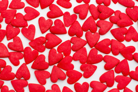 many red hearts on a white background. Festive background for birthday, Valentine's day, Christmas, new yearの写真素材