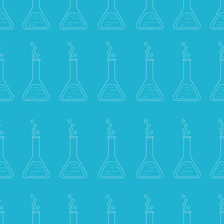 Seamless pattern with laboratory equipment on a blue background. Can be used for paper print, wallpapers, web design or textile. Vector illustration.のイラスト素材