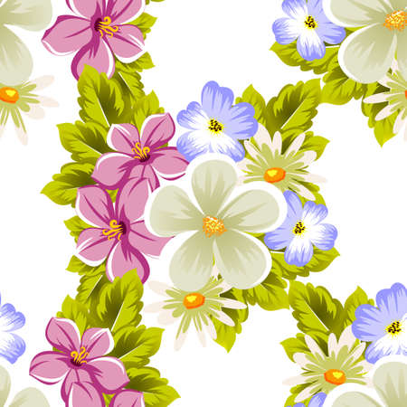 seamless abstract pattern of flowers and leaves on a white background. Postcards, greeting, holiday, wedding, birthday, party, Valentine's day. Vector illustration.のイラスト素材