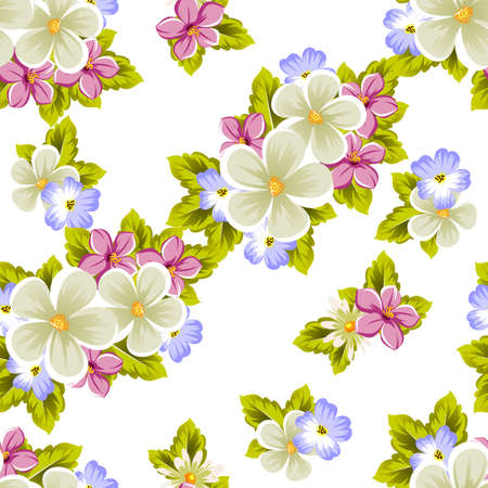 Floral seamless pattern of several flowers. For design of cards, invitations, greeting for birthday, wedding, party, holiday, celebration, Valentine's day. Vector illustration.のイラスト素材