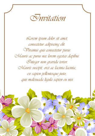 Congratulatory frame of flowers . For design textures, postcards, greeting cards for birthday, wedding, Valentine's day, holiday, celebration, party. Vector illustrationのイラスト素材