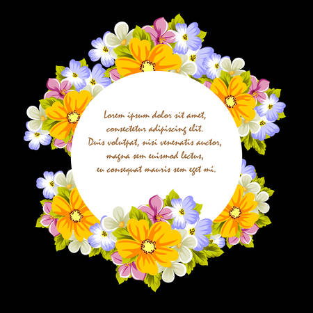 Elegant frame of flowers on a black background.のイラスト素材