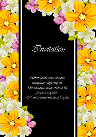 Elegant frame of flowers on a black background.のイラスト素材