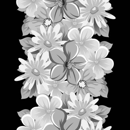 abstract seamless pattern of flowers on black background. for card designs, greeting cards, birthday invitations, Valentine's day, party, holiday. Vector illustration.のイラスト素材
