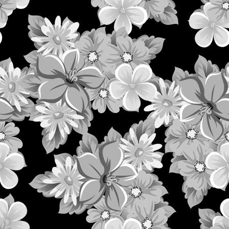 Abstract seamless pattern of flowers on black backgroundのイラスト素材