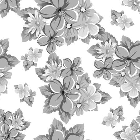 Abstract seamless pattern of flowers on black backgroundのイラスト素材