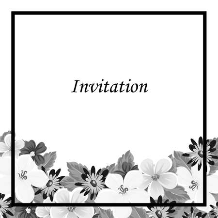 Frame with monochrome  flowers on white background. Vector illustration.のイラスト素材