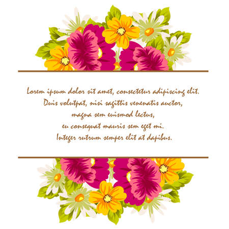 Frame with colorful flowers on white background. Vector illustration.のイラスト素材