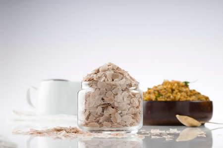 Raw poha or Aval placed with Aval upma or poha  upma or kanda poha upma,healthy indian breakfast...