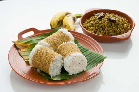 Kerala breakfast_Wheat puttu,healthy steamed food which is the main breakfast item of south indian made using wheat flour.の写真素材
