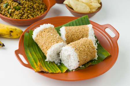 Kerala breakfast_Wheat puttu,healthy steamed food which is the main breakfast item of south indian made using wheat flour.の写真素材