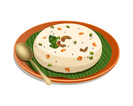 Vector illustation of Upma made of samolina or rava upma, most famous south indian breakfast item...