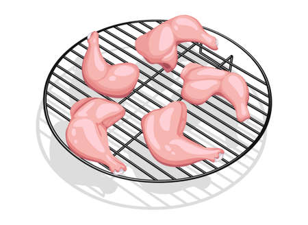 Vector illustration of Raw whole chicken leg without skin arranged on grill, isolated.のイラスト素材