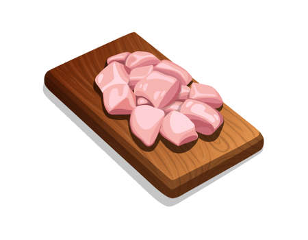 Illustration of Raw chicken tender fry cuts without skin arranged on wooden base,png image,isolated.のイラスト素材