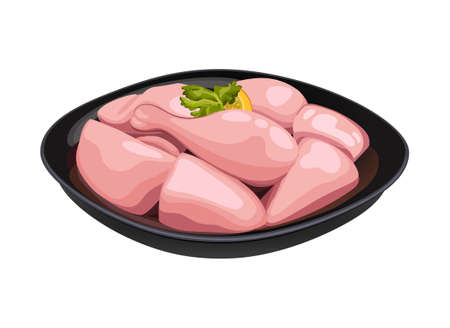 Vector illustration of Raw chicken biriyani cut without skin arranged on black container .のイラスト素材