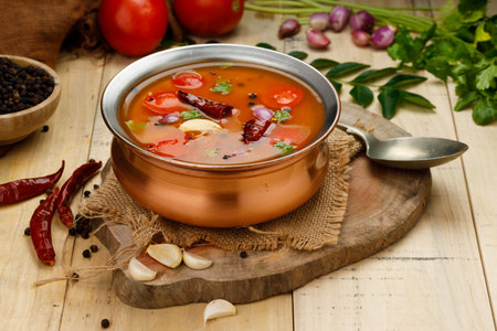 Rasam, south indians main item in meal, a veg soup which is very spicy-sweet-sour stock   which is...
