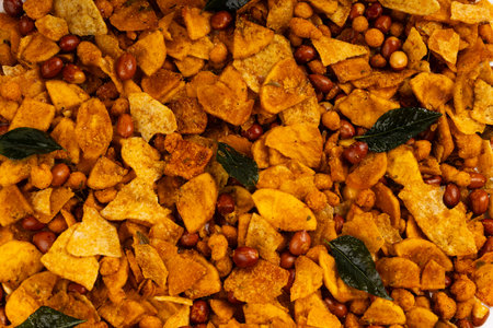 MIXTURE , commonly known as "Chivda" or "Namkeen," is a popular and delicious savory snack in India, a mixture of various crunchy and flavorful ingredients,の写真素材