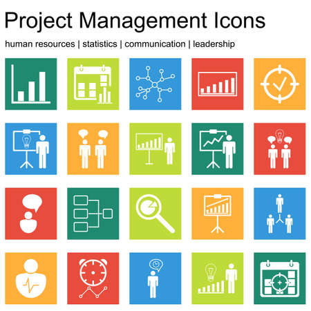 Premium quality icon sets of project management, human resources, communication and statistics icons. Modern web symbol collection.のイラスト素材