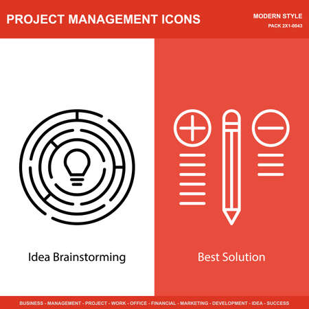 Set Of Project Management Icons On Creativity And Best Solution. Project Management Icons Can Be Used For Web, Mobile And Infographics Design. Vector Illustration, Eps10.のイラスト素材
