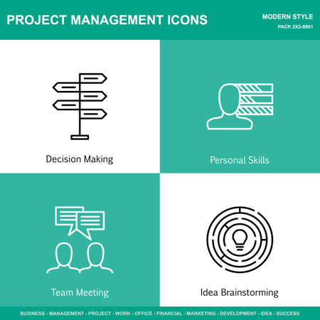 Set Of Project Management Icons On Decision Making, Personality And Idea Brainstorming. Project Management Icons Can Be Used For Web, Mobile And Infographics Design. Vector Illustration, Eps10.のイラスト素材