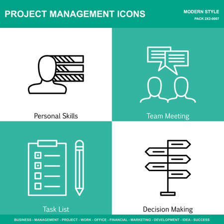 Set Of Project Management Icons On Decision Making, Personality And Idea Brainstorming. Project Management Icons Can Be Used For Web, Mobile And Infographics Design. Vector Illustration, Eps10.のイラスト素材