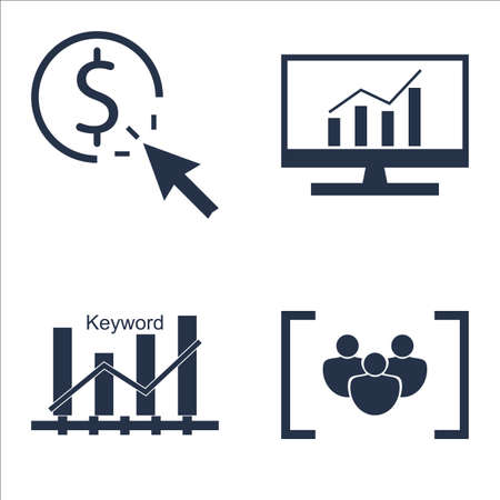 Set Of SEO, Marketing And Advertising Icons On Keyword Ranking, Focus Group, Comprehensive Analytics And More.のイラスト素材