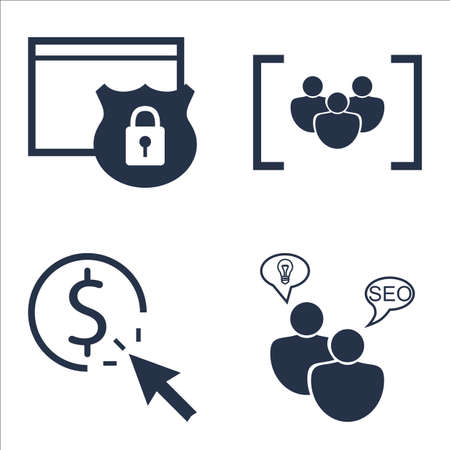 Set Of SEO, Marketing And Advertising Icons On SEO Consulting, Pay Per Click, Focus Group And More.のイラスト素材