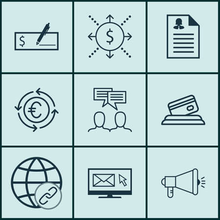Set Of 9 Universal Editable Icons For Marketing, Travel And Project Management Topics. Includes Icons Such As Connectivity, Currency Recycle, Female Application And More.のイラスト素材