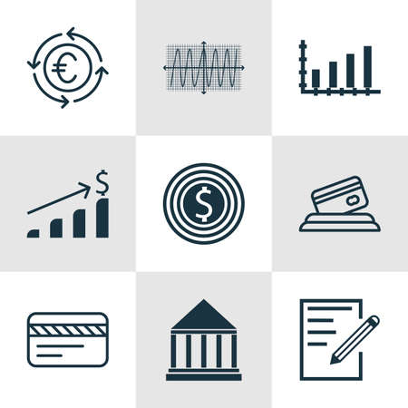 Set Of 9 Universal Editable Icons For Airport, Statistics And Education Topics. Includes Icons Such As Successful Investment, Education Center, Bank Card And More.のイラスト素材