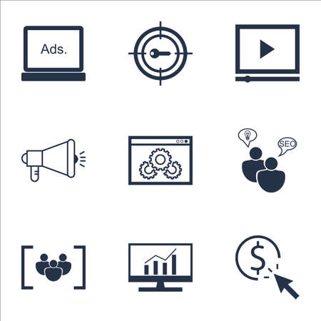 Set Of Advertising Icons On PPC, Digital Media And SEO Brainstorm Topics. Editable Vector Illustration. Includes Target, Community And Digital Vector Icons.のイラスト素材