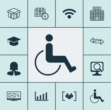 Set Of 12 Universal Editable Icons. Can Be Used For Web, Mobile And App Design. Includes Icons Such As Open Cardboard, Graduation, Accessibility And More.のイラスト素材