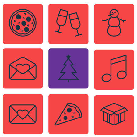 Set Of 9 Celebration Icons. Can Be Used For Web, Mobile, UI And Infographic Design. Includes Elements Such As Piece, Meal, Snowman And More.のイラスト素材